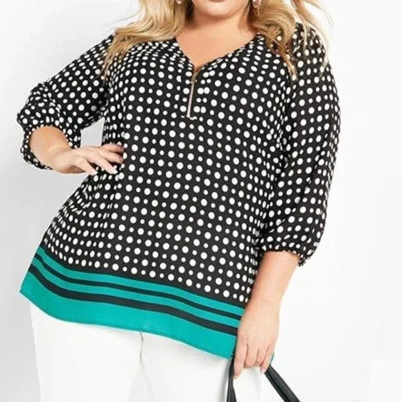 -New Avenue Women's Plus Size Top Malia Zip​ - Picture 3 of 4